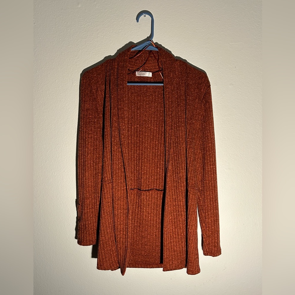 89th and Madison small Sunset orange red cardigan